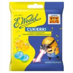 Cukierki o smakach bananowym i gumy balonowej z nadzieniem musującym Minionki