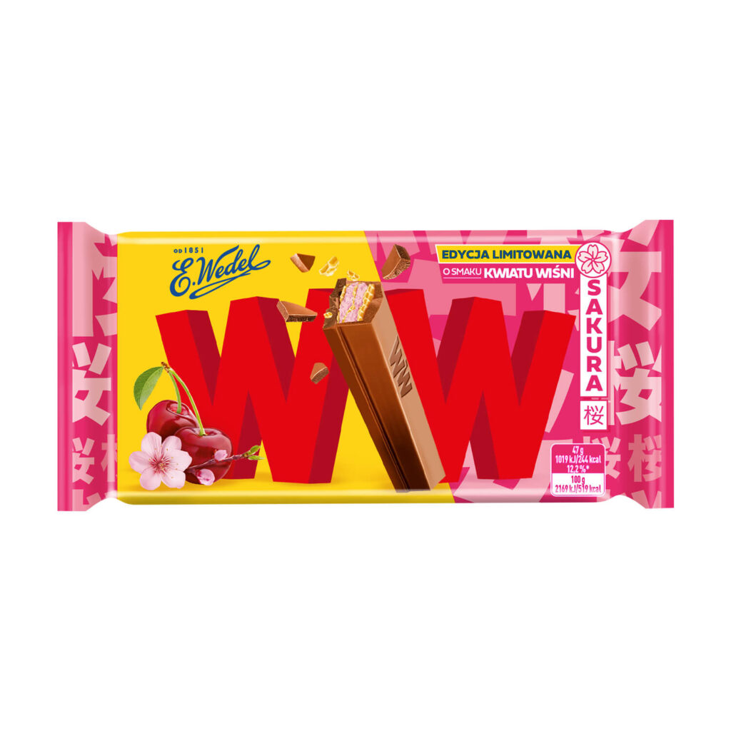 Wafelki WW E.Wedel SAKURA Kwiat Wiśni w czekoladzie mlecznej - baton 47 ...