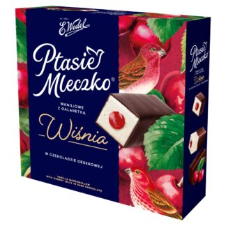 Ptasie Mleczko waniliowe z galaretką wiśnia w czekoladzie deserowej 340 g