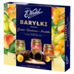 Baryłki owocowe gruszka brzoskwinia mirabelka z alkoholem w czekoladzie deserowej 200 g