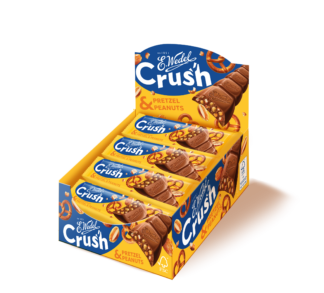 25 x E. Wedel Crush Baton z czekolady mlecznej z solonymi precelkami i karmelizowanymi orzeszkami 25 g